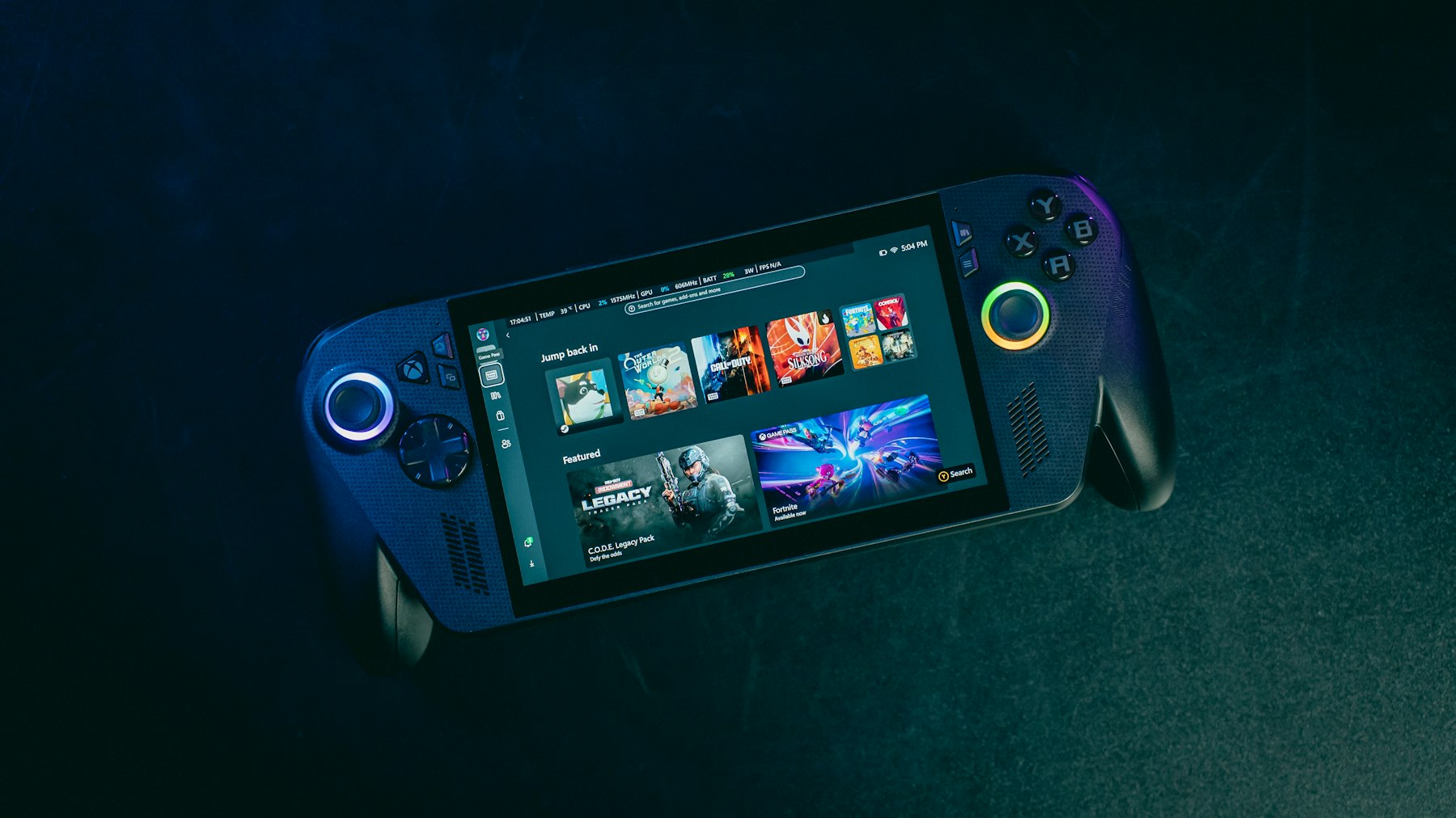 Handheld-Gaming-Gerät mit hellem Bildschirm